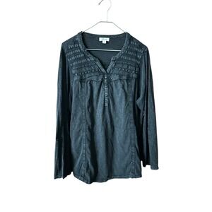 Style Co size 2X Black Embroidered Henley Tunic Long Sleeve Shirt Women's Plus